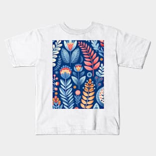 Scandinavian Folk Art floral pattern in indigo blue Kids T-Shirt